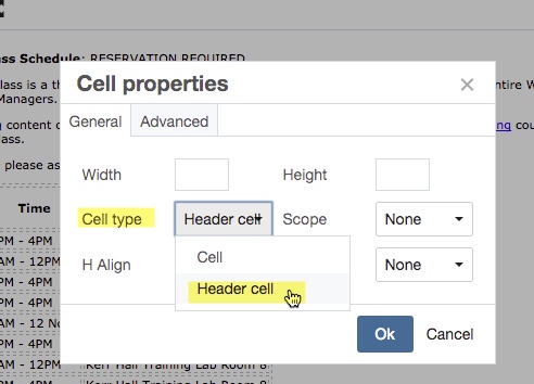 Right click menu for table cell properties